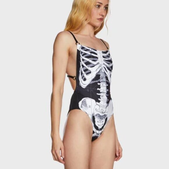 NEW NWT Dolls Kill Towers Skeleton Swimsuit Size M Medium - Picture 6 of 11